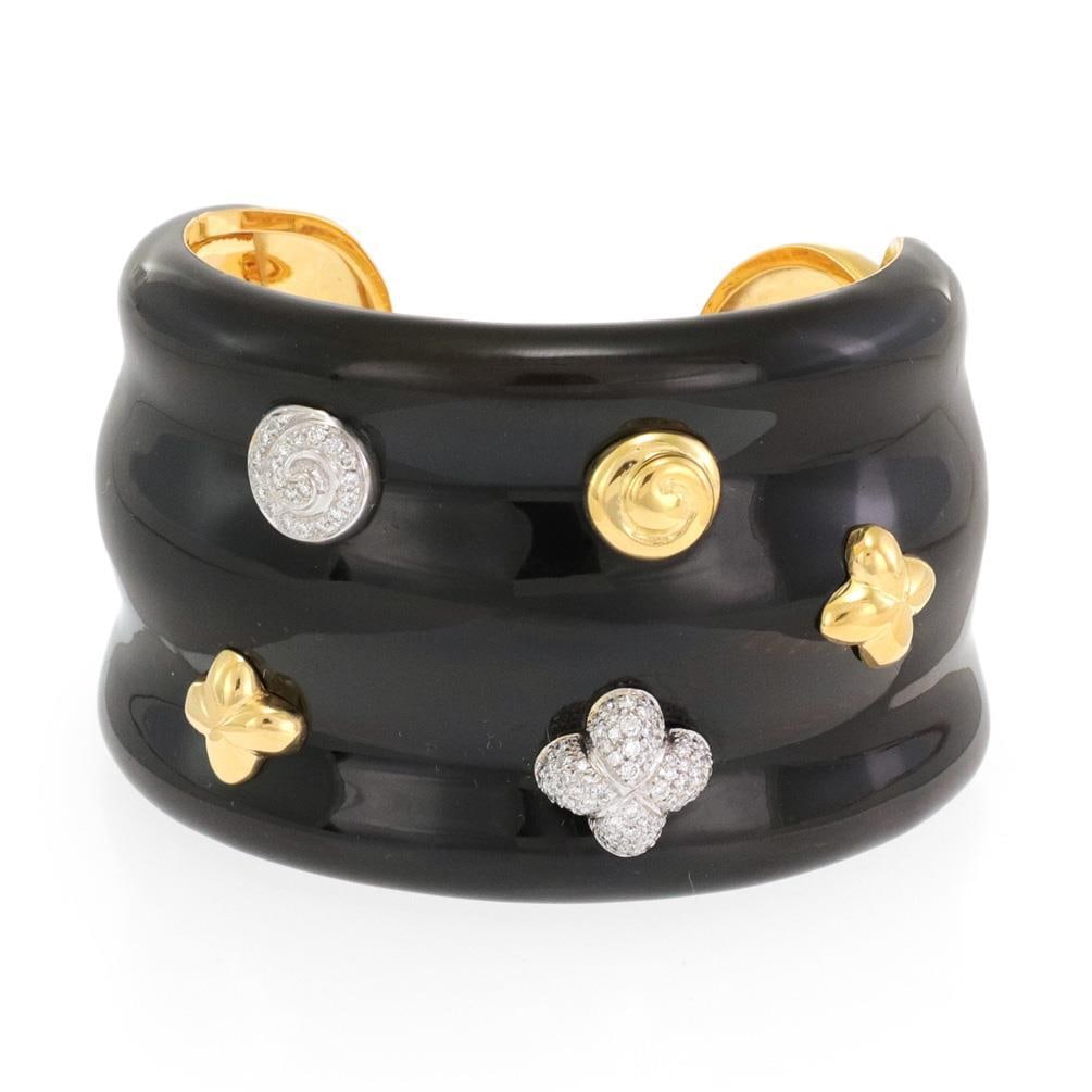 La Nouvelle Bague 18k Gold Diamond Wide Cuff Bangle Bracelet (1 of 4)