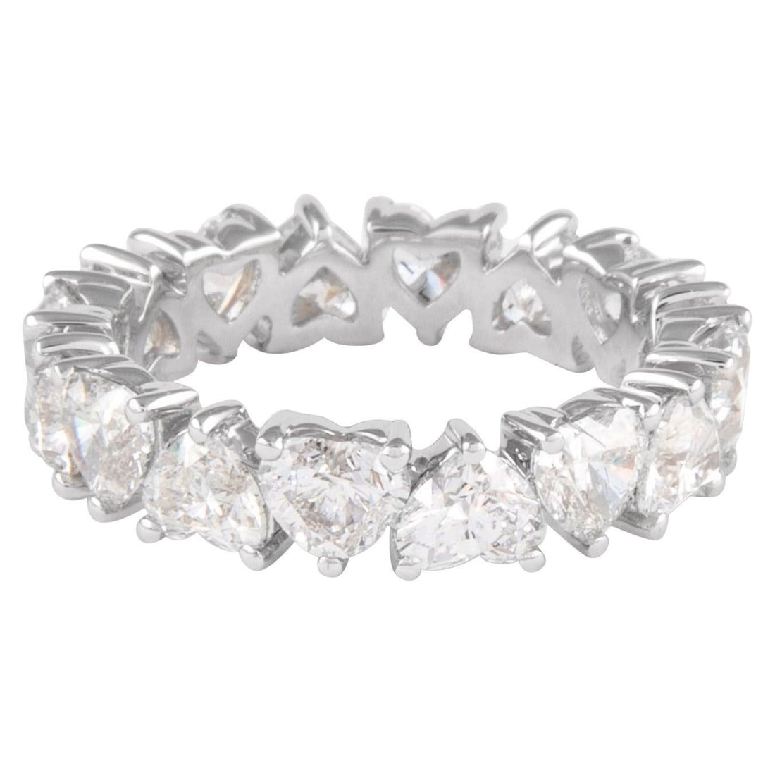 3.92ct Heart Diamond Eternity Band 18k White Gold Size 5: 3.92ct Heart Diamond Eternity Band 18k White Gold Size 5 Presenting a breathtaking 3.92ct heart diamond eternity band, exquisitely crafted in 18k white gold. This contemporary ring features 16 heart b