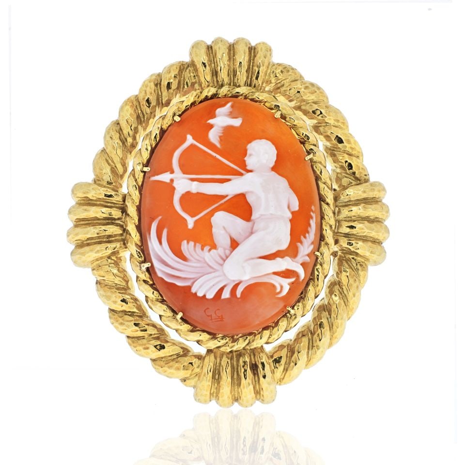 David Webb 18K Yellow Gold Sagittarius Cameo Brooch Pendant (1 of 2)
