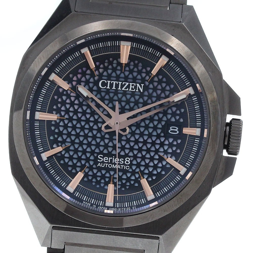 Citizen Series Eight Automatic Stainless Steel Men's Date Watch: Citizen Series Eight Automatic Stainless Steel Men's Date Watch This CITIZEN Series Eight men's wristwatch features a stainless steel case and band, with a black and shell dial. The automatic movement