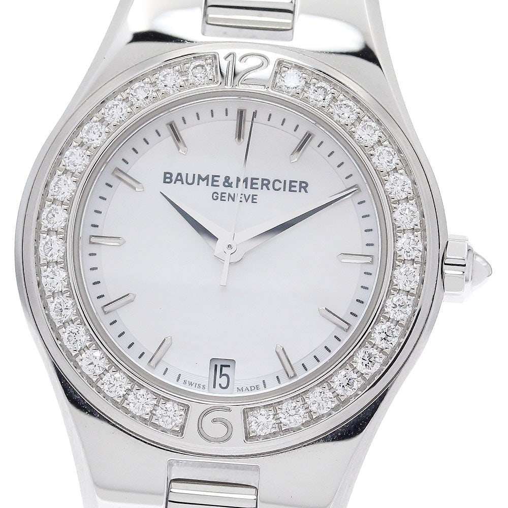 BAUME&MERCIER Linea M0A10013 Womens Quartz Wristwatch Diamond Bezel: BAUME&MERCIER Linea M0A10013 Womens Quartz Wristwatch Diamond Bezel Pre-owned BAUME&MERCIER Linea women's wristwatch with quartz movement and a diamond bezel. This Swiss-made watch is identified by mo