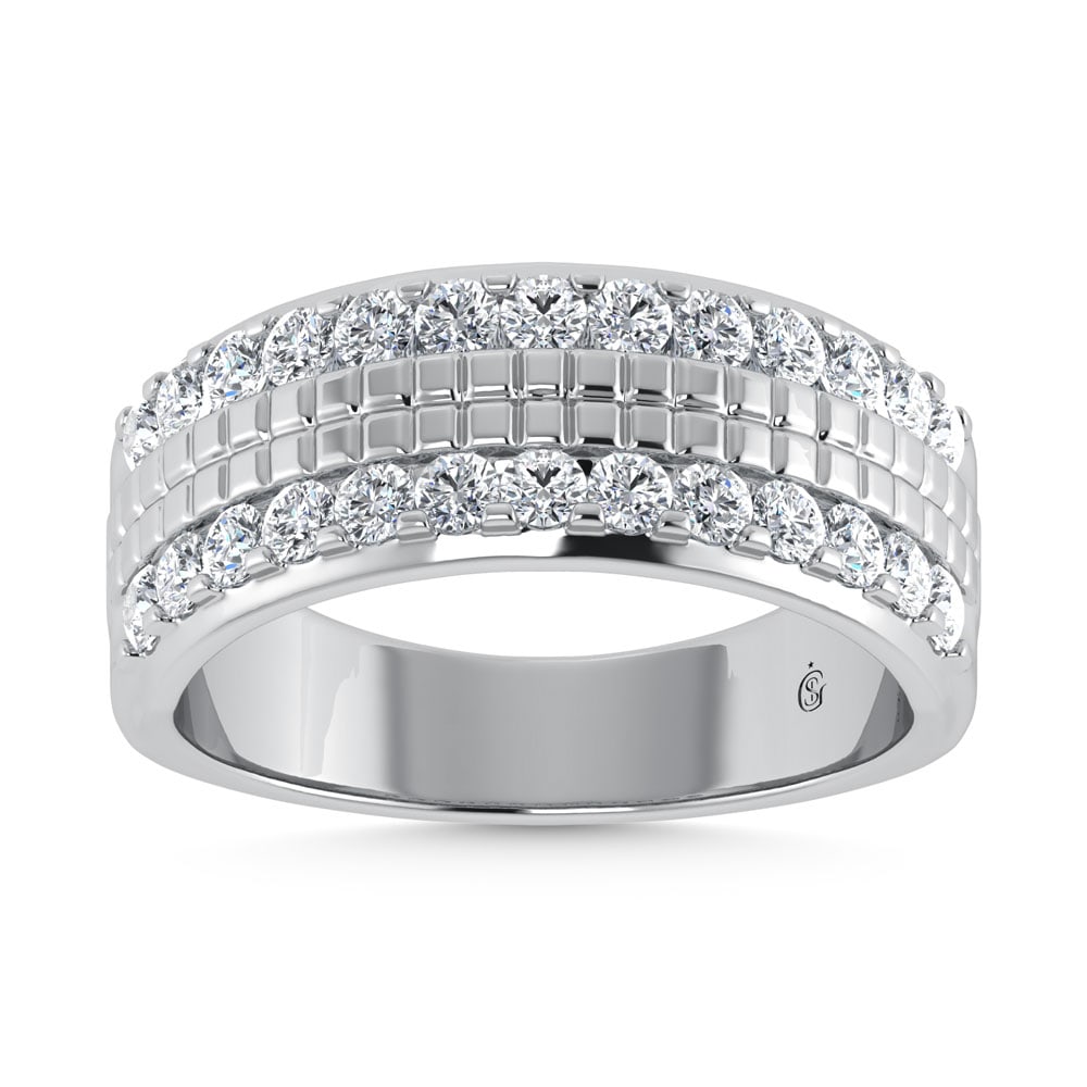 14K White Gold Diamond 1 Ct.Tw. Channel Set Mens Machine Band: 14K White Gold Diamond 1 Ct.Tw. Channel Set Mens Machine Band 14k White Gold Stone Color: G-h Stone Clarity: Si2 Each ring is presented in standard size 6.5. Complimentary resizing is available betwee