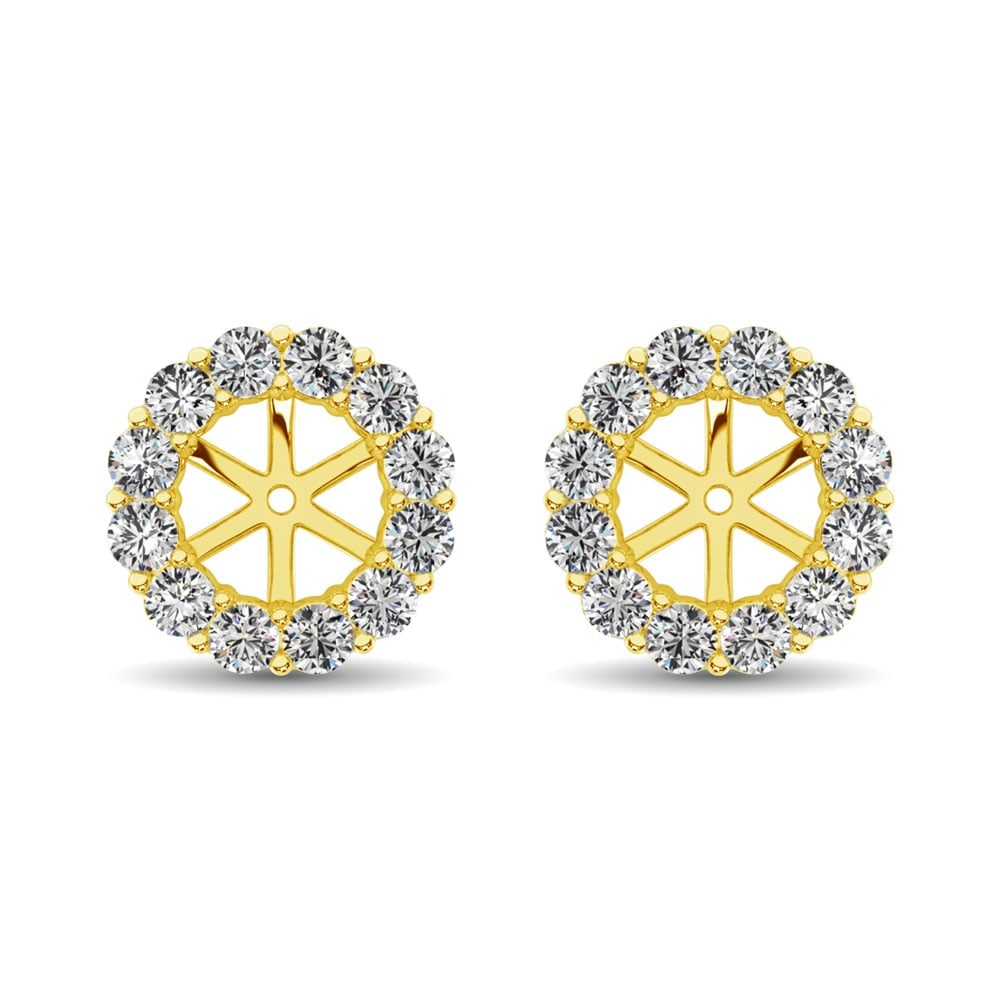 14K Yellow Gold Diamond 1/3 Ct.Tw. Earrings Jacket: 14K Yellow Gold Diamond 1/3 Ct.Tw. Earrings Jacket These eye-catching earrings are available in 14K Yellow Gold. There are 14 round diamonds with a total carat weight of 1/3 Ct.Tw. set in a Prong sett