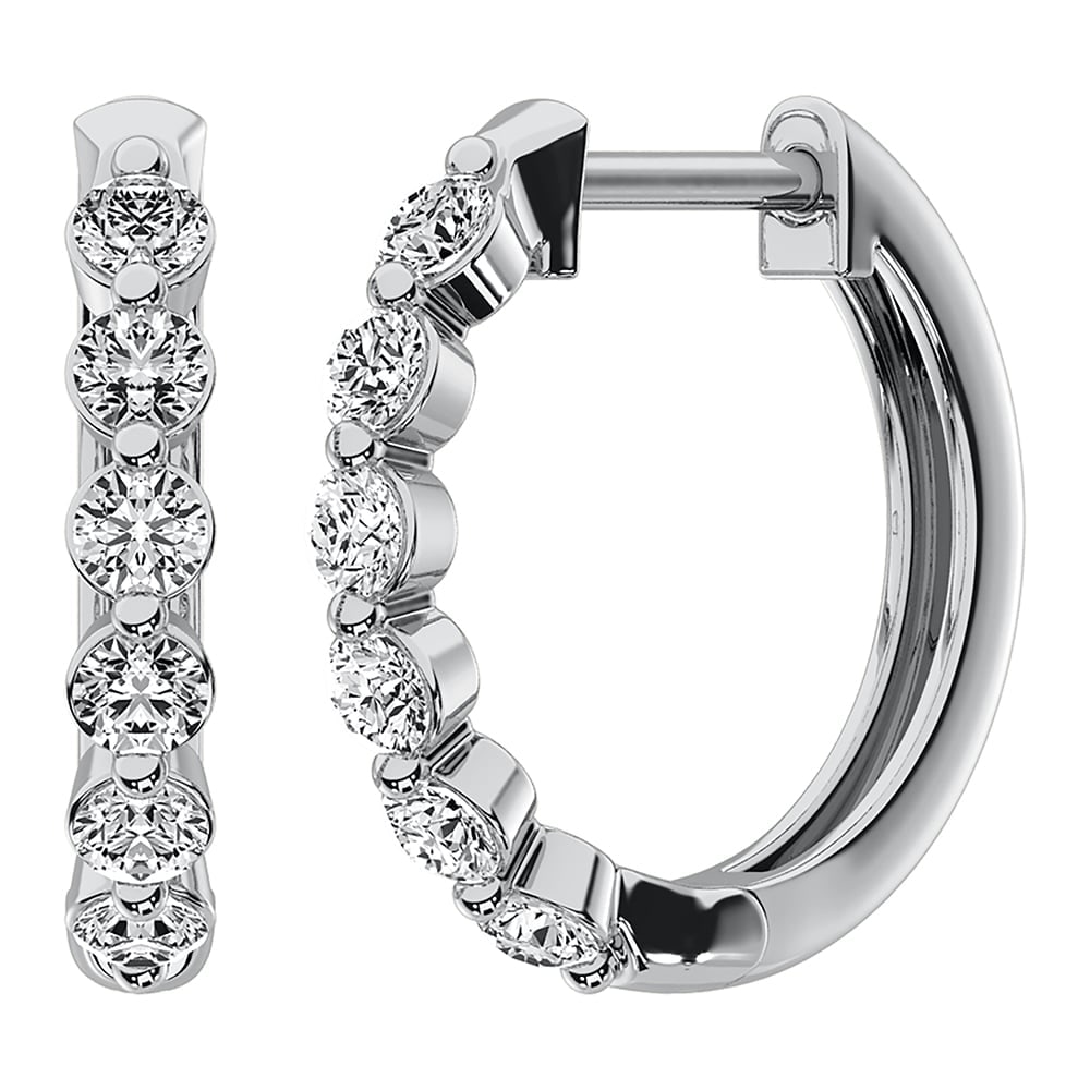 14K White Gold 1/2 Ct.Tw. Diamond Hoop Earrings: 14K White Gold 1/2 Ct.Tw. Diamond Hoop Earrings 14k White Gold Stone Color: G-h Stone Clarity: I1 This item may take 2-5 weeks for shipping. The Diamond Depot Guarantee: All items in this auction are 