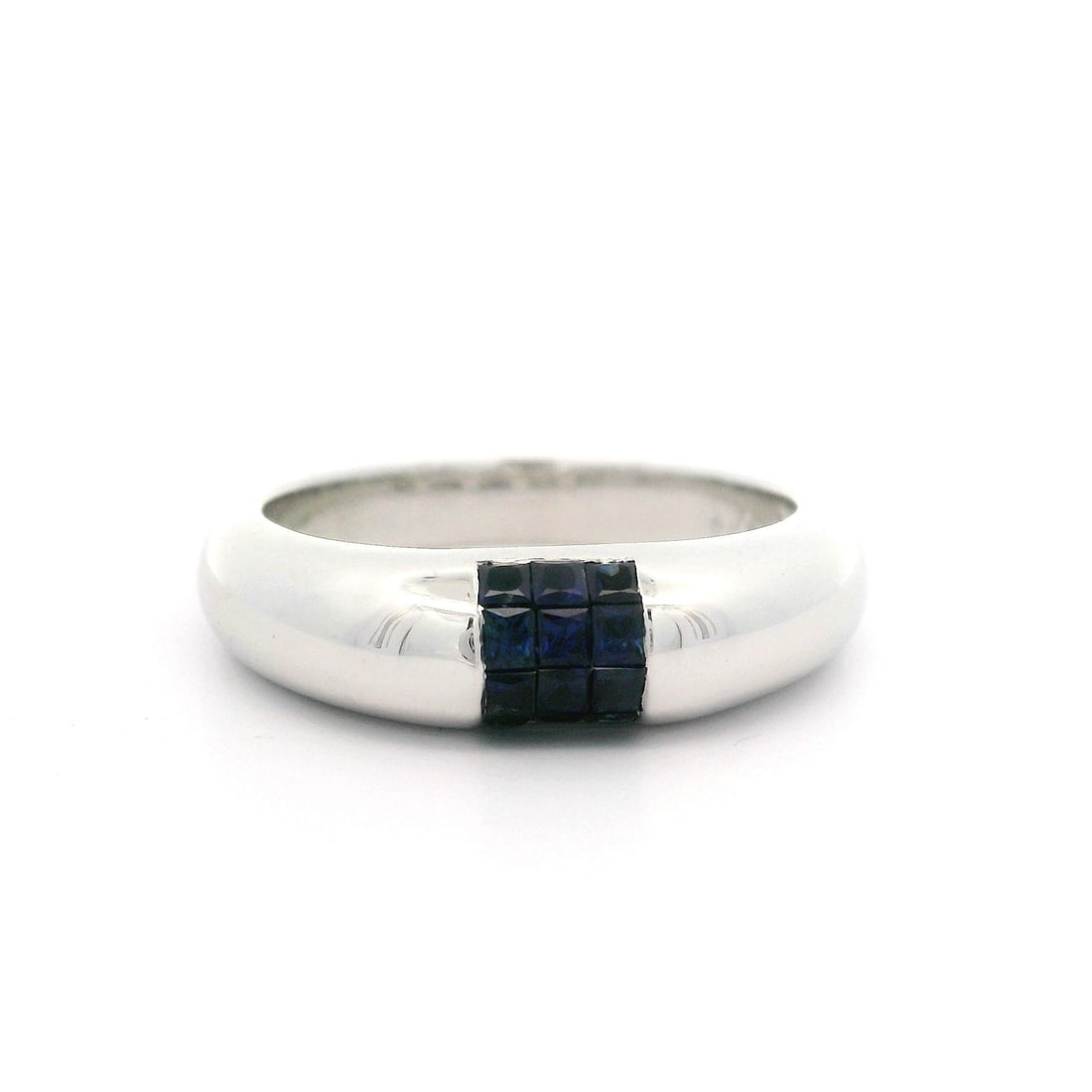 White Gold 0.40ctw Princess Cut Sapphire Domed Stack Ring: White Gold 0.40ctw Princess Cut Sapphire Domed Stack Ring This exquisite stack domed band ring features a stunning array of twelve natural genuine sapphires, each expertly cut into princess shapes and