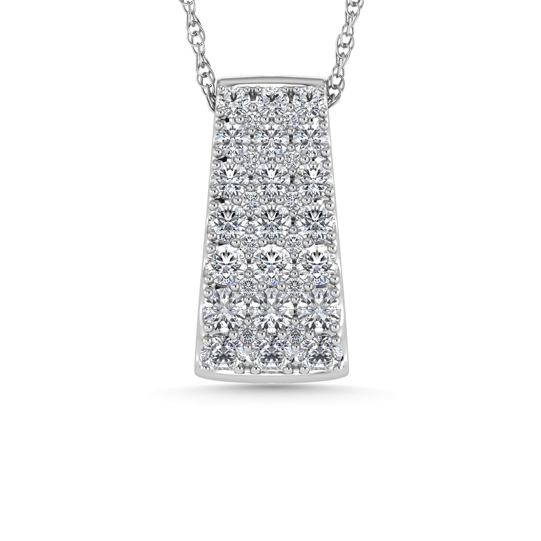 Diamond 3/4 Ct.Tw. Fashion Pendant in 14K White Gold: Diamond 3/4 Ct.Tw. Fashion Pendant in 14K White Gold 14k White Gold Stone Color: G-h Stone Clarity: Si2 Unless otherwise specified, pendants that include a chain are paired with our standard 18-inch l