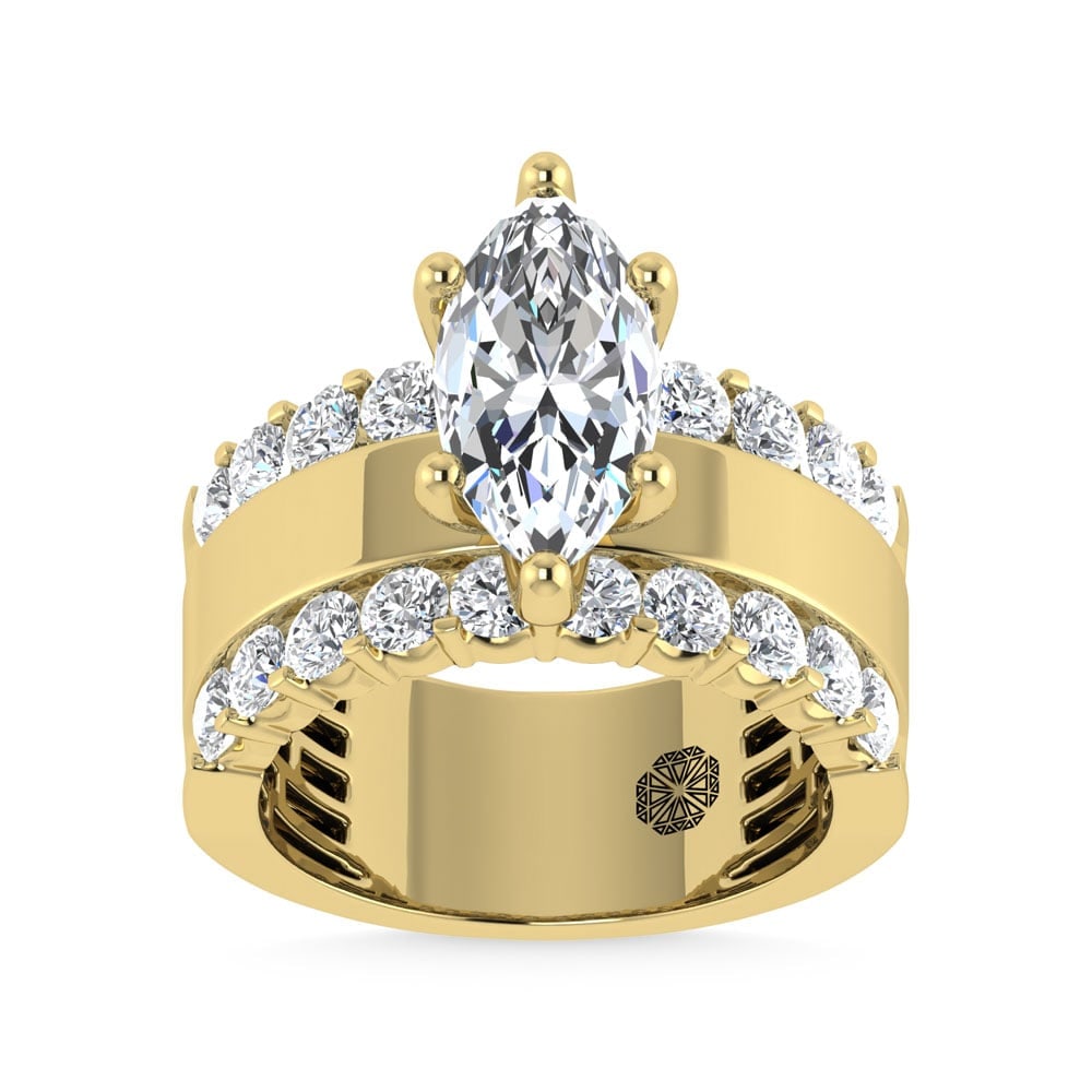 14K Yellow Gold 3 1/2 Ct.Tw. Lab Grown Diamond Marquise Shape Engagement Ring (IGI Certified Center: 14K Yellow Gold 3 1/2 Ct.Tw. Lab Grown Diamond Marquise Shape Engagement Ring (IGI Certified Center 2ct) 14k Yellow Gold Stone Color: D-f Stone Clarity: Vs Each ring is presented in standard size 6.5.