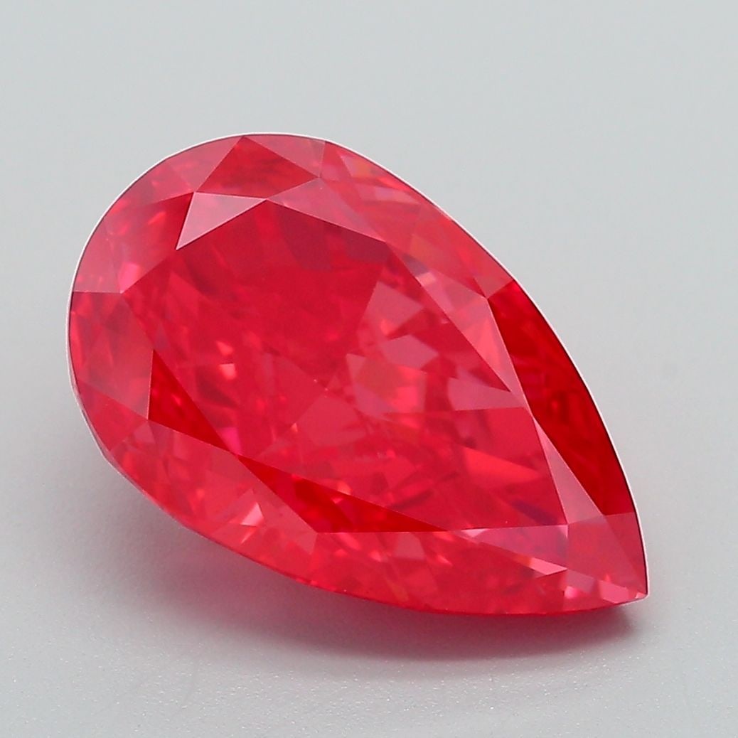 Loose Diamond - PEAR 4.32ct Fancy Vivid Red VS1: Loose Diamond - PEAR 4.32ct Fancy Vivid Red VS1 Source: This is a real non-mined Diamond that has been grown in a lab Shape: PEAR Carats: 4.32 Color: Fancy Vivid Red Certification: IGI Video: