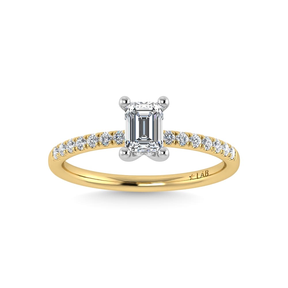 14K Rose Gold Lab Grown Diamond 1 Ct.Tw. Emerald Shape Hidden Halo Engagement Ring: 14K Rose Gold Lab Grown Diamond 1 Ct.Tw. Emerald Shape Hidden Halo Engagement Ring Discover subtle brilliance and modern elegance with our Hidden Halo Diamond Engagement Ring. This elegant engagement 