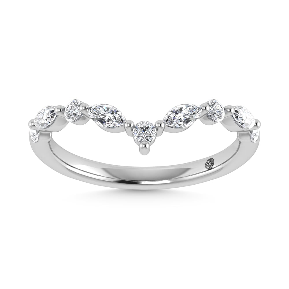 14K White Gold Lab Grown Diamond 1/2 Ct.Tw. Round and Marquse Chevron Band: 14K White Gold Lab Grown Diamond 1/2 Ct.Tw. Round and Marquse Chevron Band Experience modern elegance with our 14K White Gold Chevron Band, featuring 1/2 Ct.Tw. lab-grown diamonds in a dazzling mix of