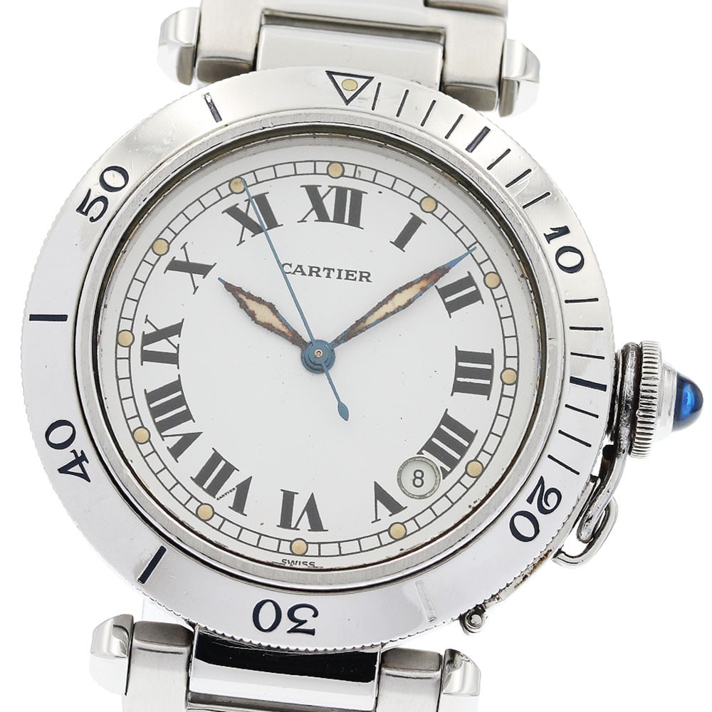 Cartier Pasha Automatic Mens Watch 38mm Roman White Dial Date Stainless Steel (1 of 6)