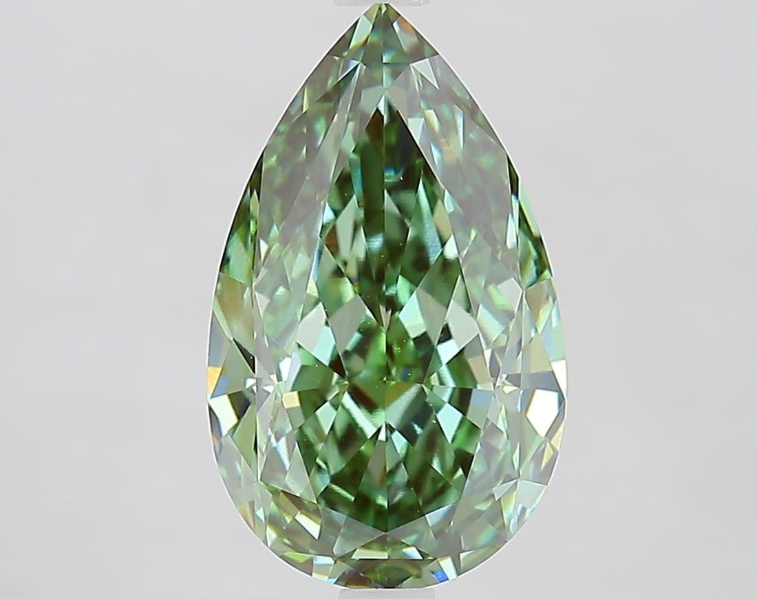 Loose Diamond - PEAR 4.09ct Fancy Vivid Green VVS2: Loose Diamond - PEAR 4.09ct Fancy Vivid Green VVS2 Source: This is a real non-mined Diamond that has been grown in a lab Shape: PEAR Carats: 4.09 Color: Fancy Vivid Green Certification: IGI Video: