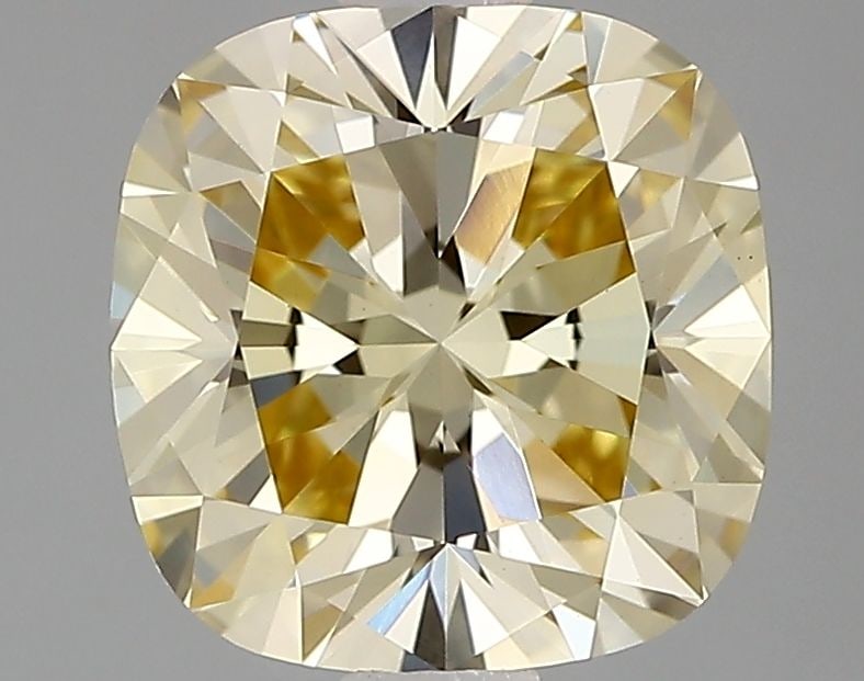 Loose Diamond - CUSHION BRILLIANT 1.26ct Fancy Light Yellow VVS2: Loose Diamond - CUSHION BRILLIANT 1.26ct Fancy Light Yellow VVS2 Source: This is a real non-mined Diamond that has been grown in a lab Shape: CUSHION BRILLIANT Carats: 1.26 Color: Fancy Light Yellow C