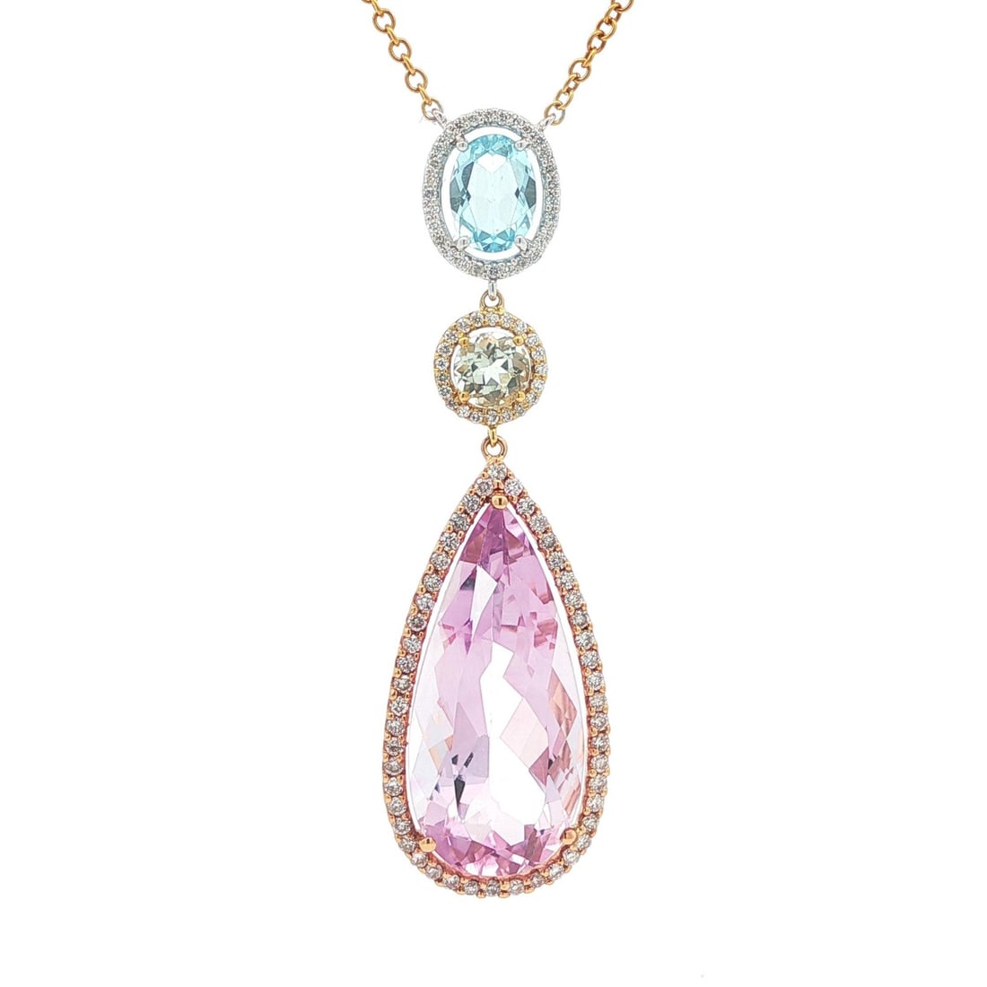 18k Tri Color Gold Pendant Necklace With Amethyst Blue Topaz and Diamonds (1 of 14)