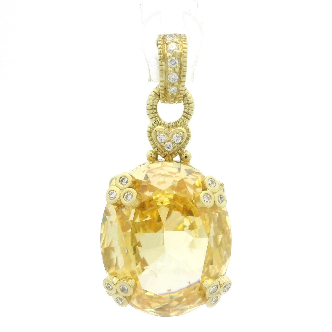 Judith Ripka 18k Yellow Gold Crystal Diamond Pendant Enhancer: Judith Ripka 18k Yellow Gold Crystal Diamond Pendant Enhancer This stunning pendant by Judith Ripka features a captivating oval-cut canary yellow crystal, expertly prong set and measuring approximatel