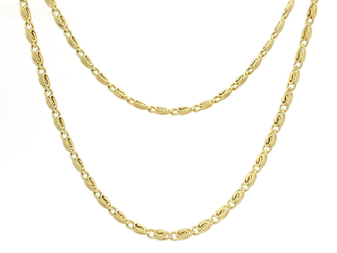 Italian 14k Yellow Gold Tiger's Eye Link Chain Necklace 18 Inch Unisex: Italian 14k Yellow Gold Tiger's Eye Link Chain Necklace 18 Inch Unisex This estate unisex necklace features a distinctive tiger's eye link chain crafted from solid 14k yellow gold. Measuring 18 inches