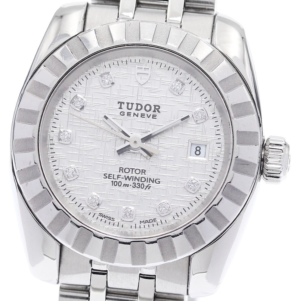 Ladies Swiss Wristwatch TUDOR Classic Date 22010 Diamond Dial: Ladies Swiss Wristwatch TUDOR Classic Date 22010 Diamond Dial TUDOR Classic Date ladies wristwatch in pre-owned condition. This Swiss-made watch is designed for women and features a 10-point diamond d