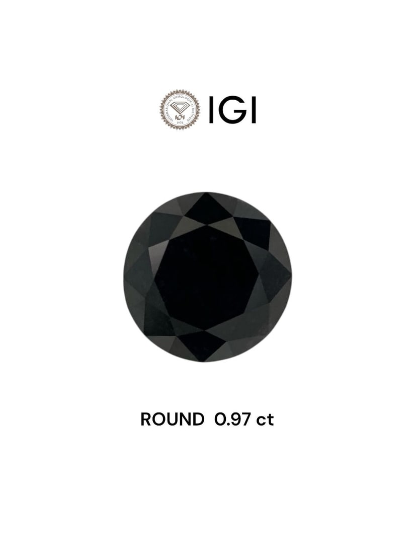 Loose Diamond - ROUND 0.97ct Black: Loose Diamond - ROUND 0.97ct Black Source: Natural Shape: ROUND Carats: 0.97 Color: Black Certification: IGI Video: