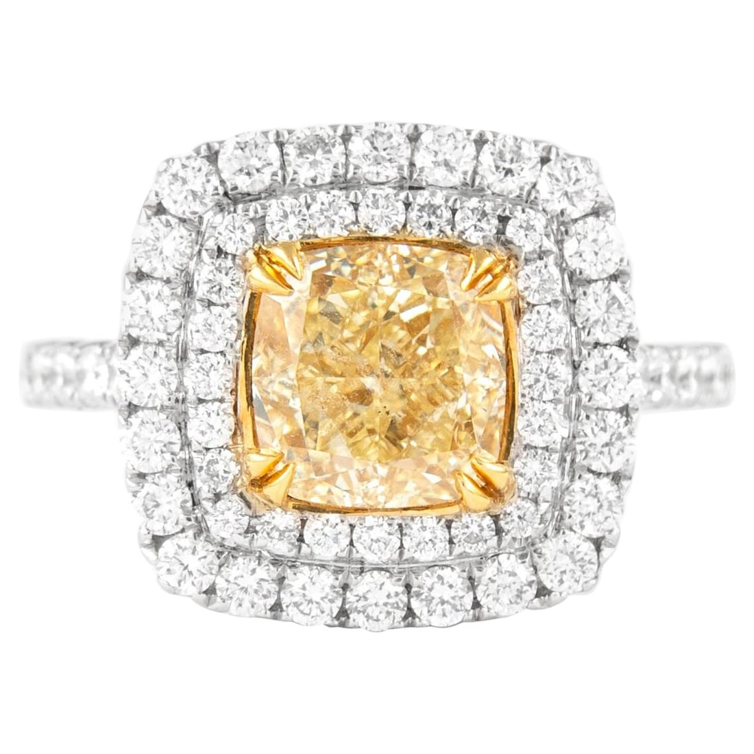 2.42ct Fancy Intense Yellow Diamond Halo Ring 18k Gold EGL Certified: 2.42ct Fancy Intense Yellow Diamond Halo Ring 18k Gold EGL Certified This exquisite 2.42 ct Fancy Intense Yellow VS2 Diamond Halo Ring is a stunning example of contemporary jewelry design. Crafted fro