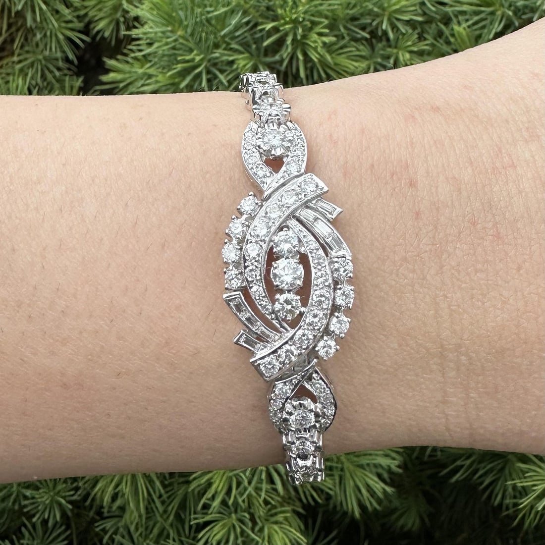 Diamond Spiral Bracelet White Gold 3.25ctw Vintage Mid Century (1 of 14)