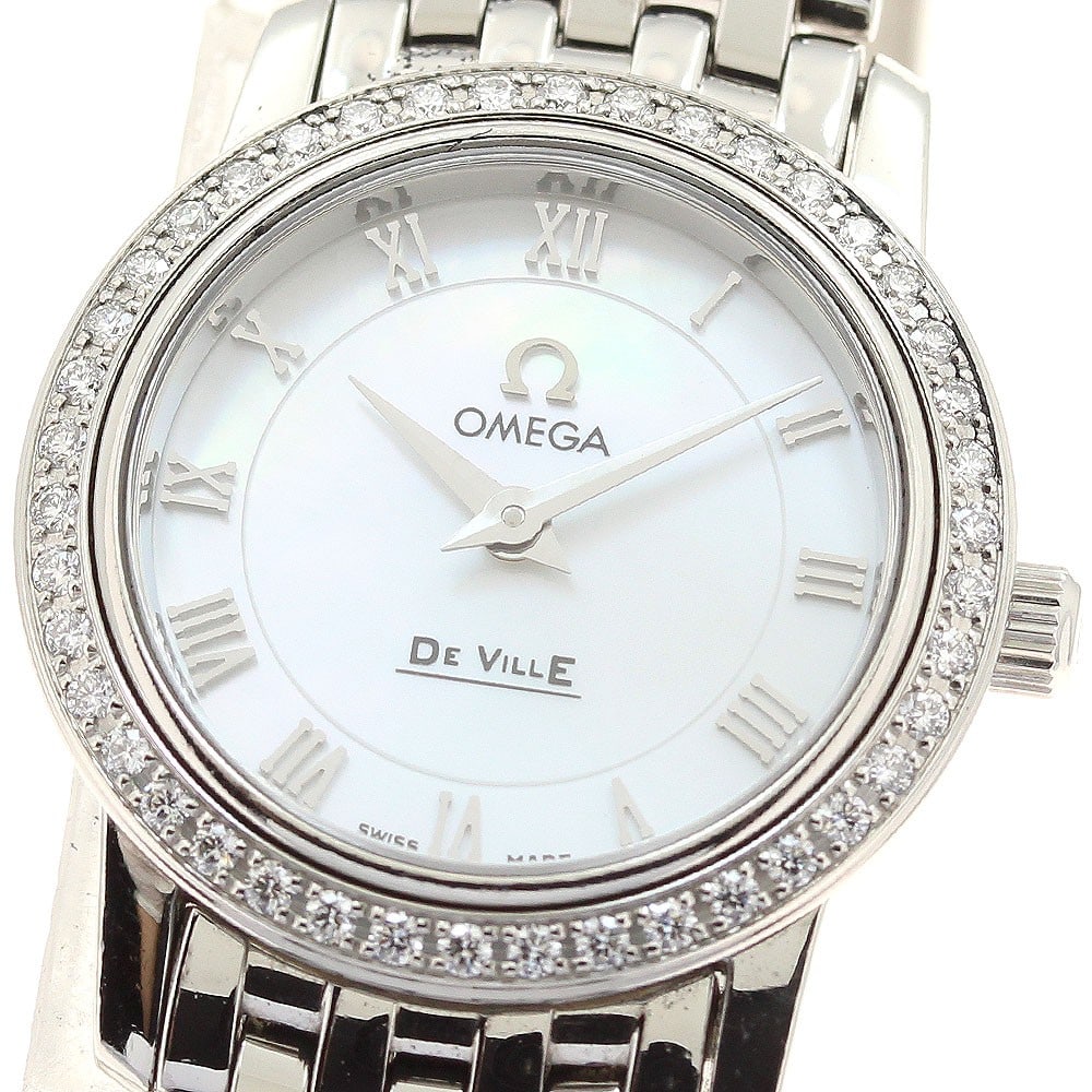 OMEGA De Ville Prestige 4575.71 womens quartz wristwatch diamond bezel: OMEGA De Ville Prestige 4575.71 womens quartz wristwatch diamond bezel Omega De Ville Prestige women's quartz wristwatch with a diamond bezel. Pre-owned and made in Switzerland. Specifications Brand: 