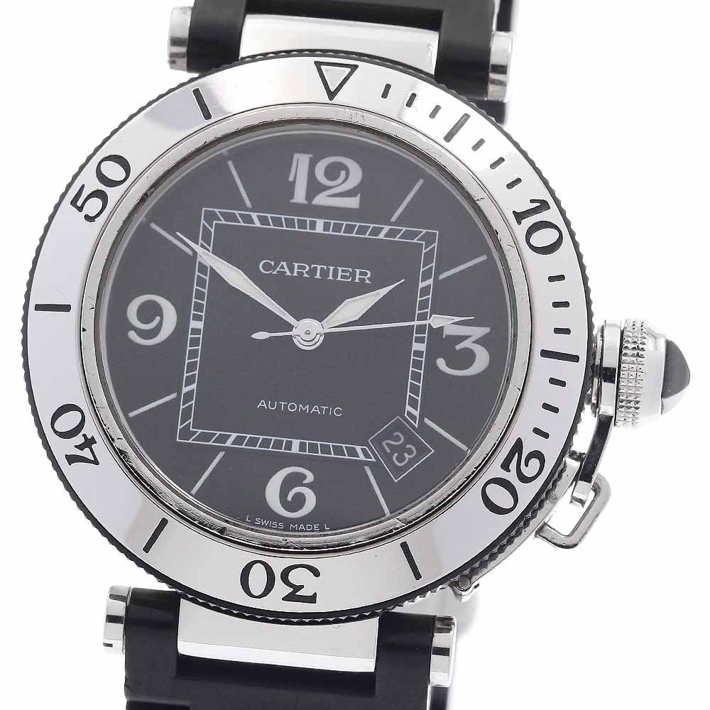 Cartier Pasha Seatimer Automatic Steel Mens Black Dial Date Watch (1 of 7)
