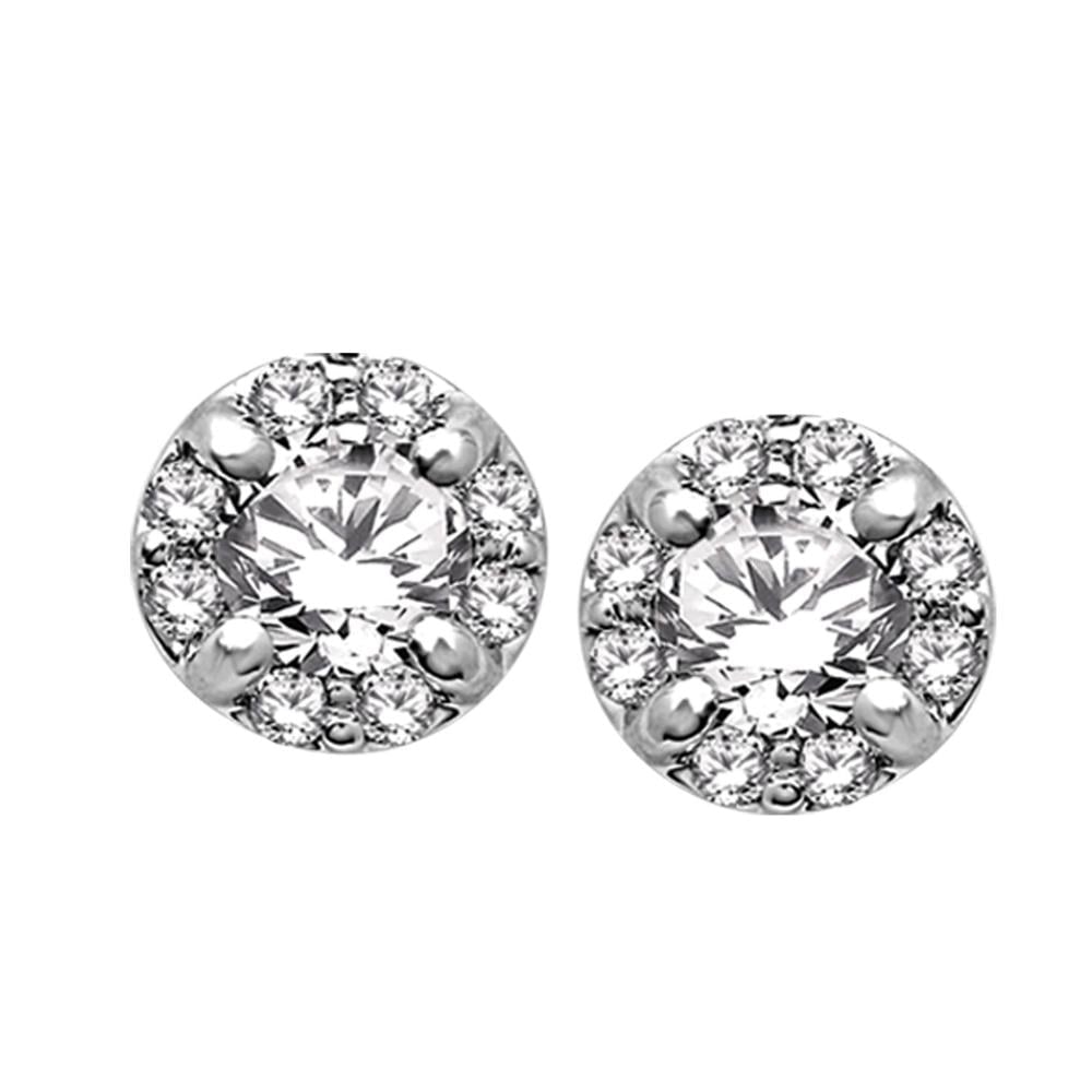 14K White Gold 1/2 Ct.Tw. Diamond Stud Earrings: 14K White Gold 1/2 Ct.Tw. Diamond Stud Earrings These glamorous Earrings are available in 14K White Gold. There are 18 round diamonds with a total carat weight of 1/2 Ct.Tw. set in a shared prong sett