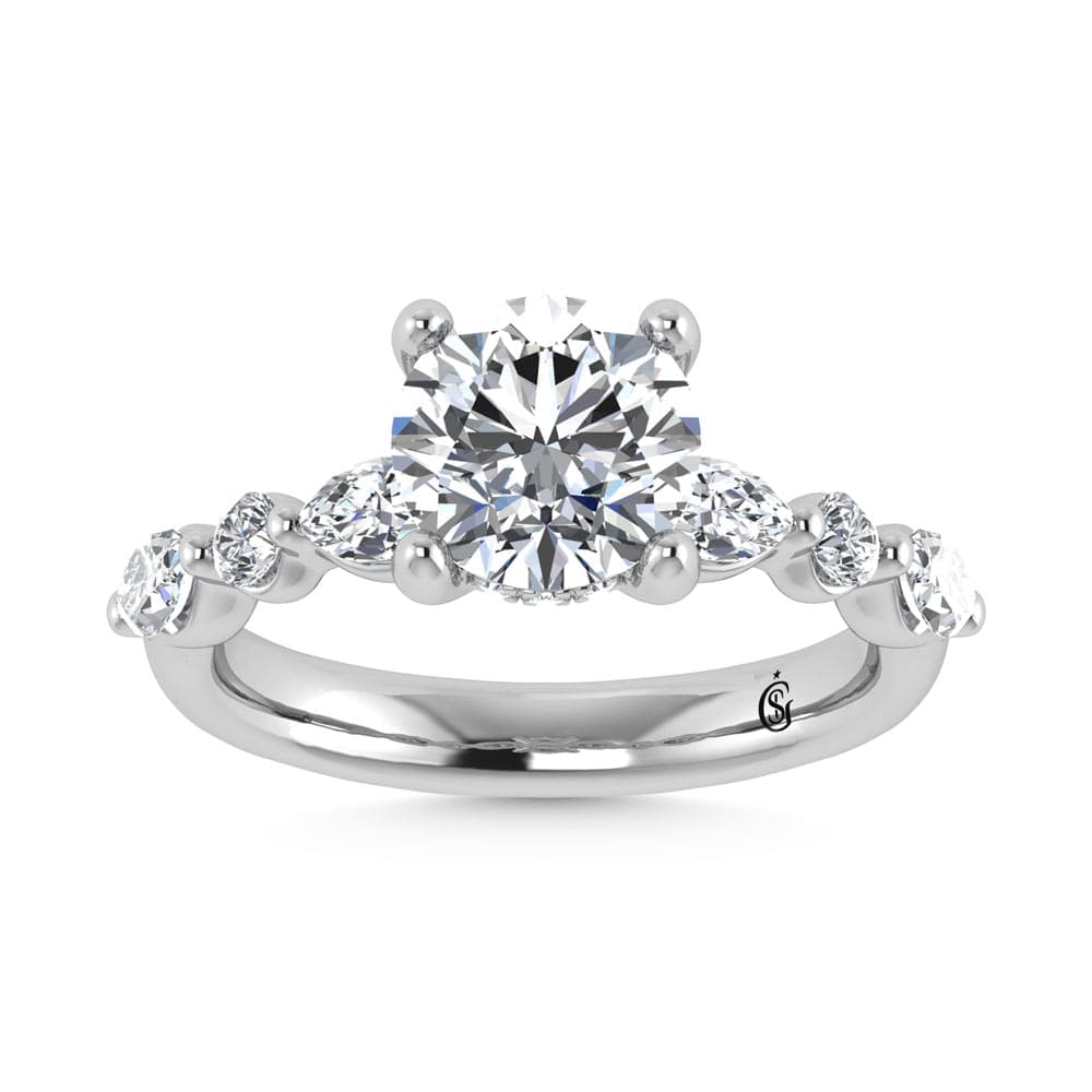 14K White Gold Lab Grown Diamond 2 5/8 Ct.Tw. Marquise and Round Shape Halo Engagement Ring (IGI