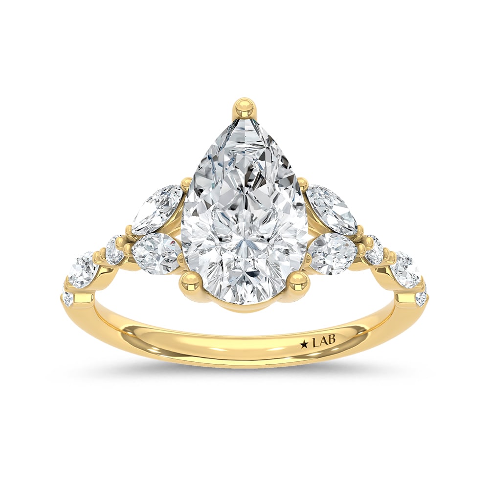 14K Yellow Gold Lab Grown Diamond 2 1/2 Ct.Tw. Pear Shape Engagement Ring (Center 2 CTW)