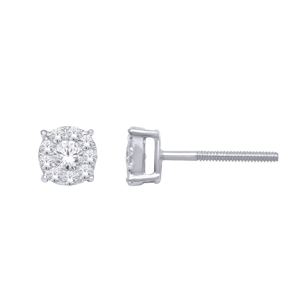 14K White Gold 2/5 Ct.Tw. Diamond Fashion Earrings: 14K White Gold 2/5 Ct.Tw. Diamond Fashion Earrings These eye-catching Earrings are available in 14K White Gold. There are 20 round diamonds with a total carat weight of 2/5 Ct.Tw. set in a invisible s