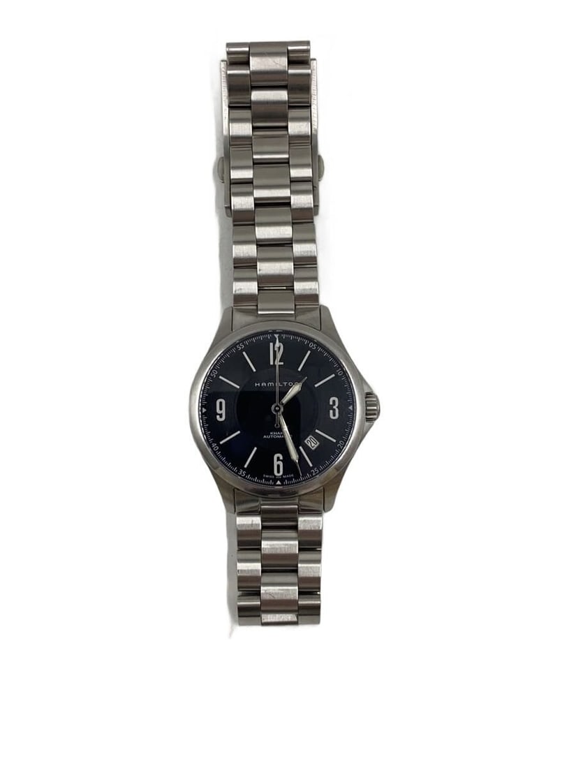 Hamilton Khaki Date Swiss Stainless Steel Black Dial Men's Wristwatch: Hamilton Khaki Date Swiss Stainless Steel Black Dial Men's Wristwatch This HAMILTON Khaki Date H765650 men's wristwatch features a black dial and a stainless steel case. The watch is pre-owned and sho