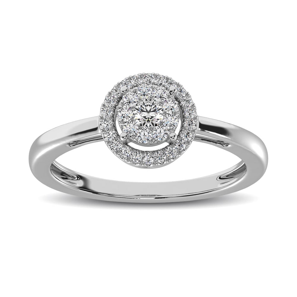 Diamond Composite 1/4 Ct.tw Fashion Ring: Diamond Composite 1/4 Ct.tw Fashion Ring A sparkling masterpiece, this exquisite diamond Fashion ring crafted in 10K white gold, this ring showcases round-cut diamond center stone bordered with a doub