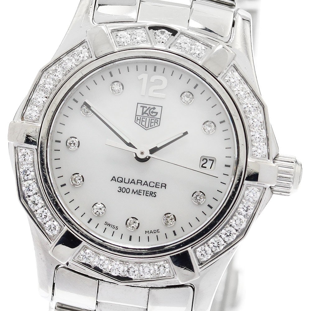 TAG Heuer Aquaracer Quartz Diamond Bezel Women's Wristwatch: TAG Heuer Aquaracer Quartz Diamond Bezel Women's Wristwatch This TAG HEUER Aquaracer WAF1416 is a women's wristwatch featuring a diamond-set bezel and quartz movement. Crafted in Switzerland, this pre