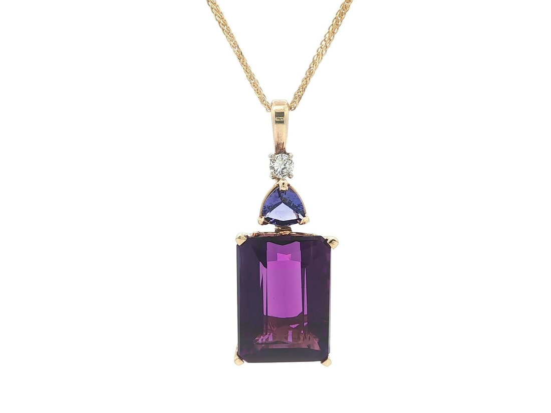 Unbranded 14k Yellow Gold Necklace with Amethyst Tanzanite Diamond Pendant 20" (1 of 12)