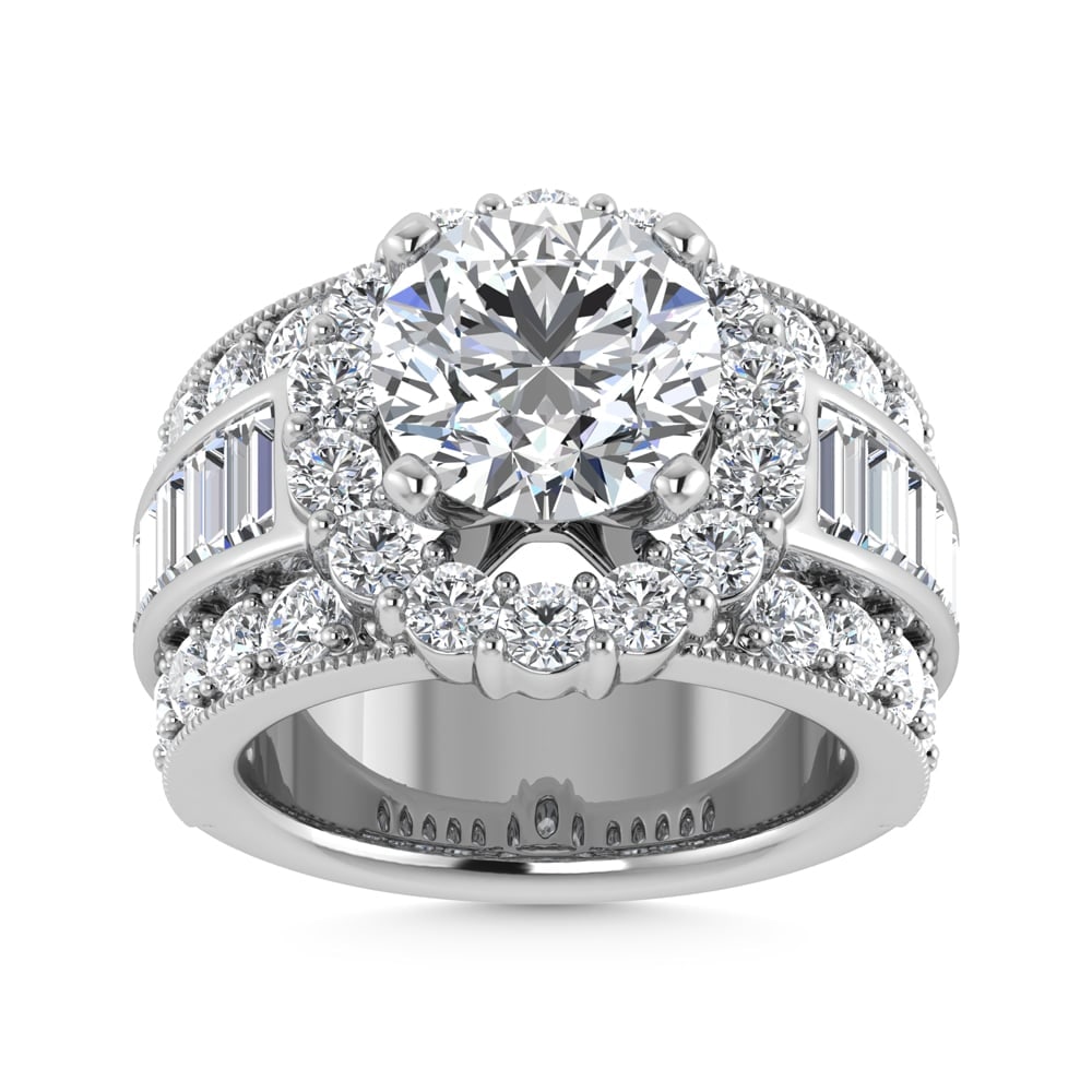 14K White Gold Lab Grown Round and Baguette Diamond 3 3/8 Ct.Tw. Engagement Ring (IGI Certfied
