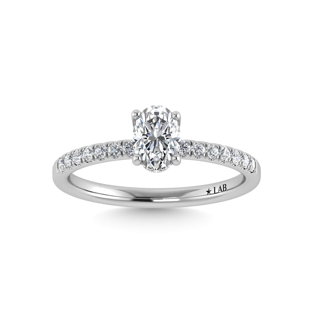 14K White Gold Lab Grown Diamond 1 7/8 Ct.Tw. IGI Certified Oval Shape Hidden Halo Engagement Ring: 14K White Gold Lab Grown Diamond 1 7/8 Ct.Tw. IGI Certified Oval Shape Hidden Halo Engagement Ring (IGI Certified Center 1 1/2ct) Discover subtle brilliance and modern elegance with our Hidden Halo Di