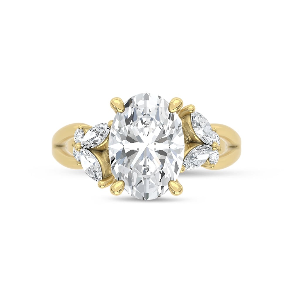 14K Yellow Gold Lab Grown Diamond 2 1/3 Ct.Tw. Oval Shape Engagement Ring (Center 3 ct): 14K Yellow Gold Lab Grown Diamond 2 1/3 Ct.Tw. Oval Shape Engagement Ring (Center 3 ct) 14k Yellow Gold Stone Color: D-f Stone Clarity: Vs Each ring is presented in standard size 6.5. Complimentary re