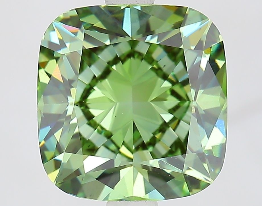 Loose Diamond - CUSHION MODIFIED 2.99ct Fancy Vivid Green VS2: Loose Diamond - CUSHION MODIFIED 2.99ct Fancy Vivid Green VS2 Source: This is a real non-mined Diamond that has been grown in a lab Shape: CUSHION MODIFIED Carats: 2.99 Color: Fancy Vivid Green Certif