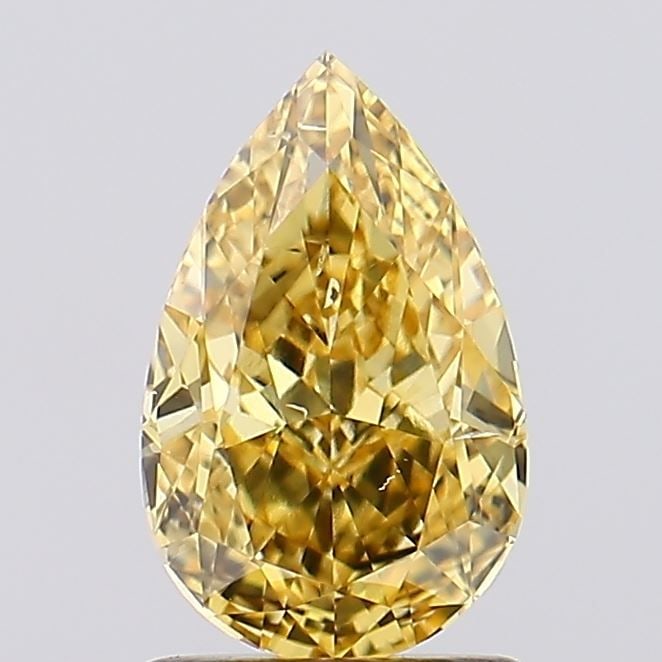 Loose Diamond - PEAR 1.53ct Fancy Vivid Brownish Yellow SI1: Loose Diamond - PEAR 1.53ct Fancy Vivid Brownish Yellow SI1 Source: This is a real non-mined Diamond that has been grown in a lab Shape: PEAR Carats: 1.53 Color: Fancy Vivid Brownish Yellow Certificat