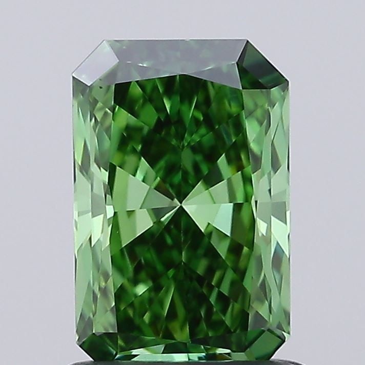 Loose Diamond - RADIANT 0.97ct Fancy Vivid Green VS1: Loose Diamond - RADIANT 0.97ct Fancy Vivid Green VS1 Source: This is a real non-mined Diamond that has been grown in a lab Shape: RADIANT Carats: 0.97 Color: Fancy Vivid Green Certification: IGI Video