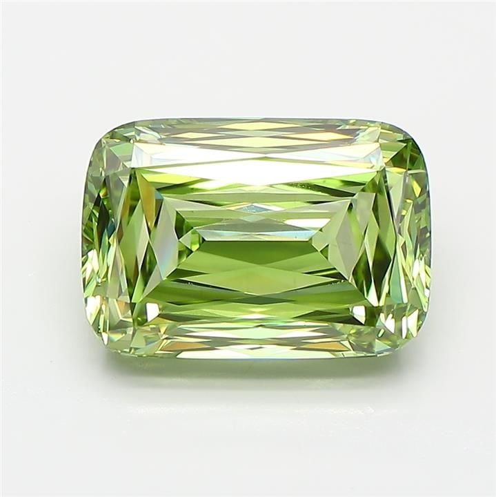 Loose Diamond - CUSHION MODIFIED 4.4ct Fancy Vivid Green VS1: Loose Diamond - CUSHION MODIFIED 4.4ct Fancy Vivid Green VS1 Source: This is a real non-mined Diamond that has been grown in a lab Shape: CUSHION MODIFIED Carats: 4.4 Color: Fancy Vivid Green Certific