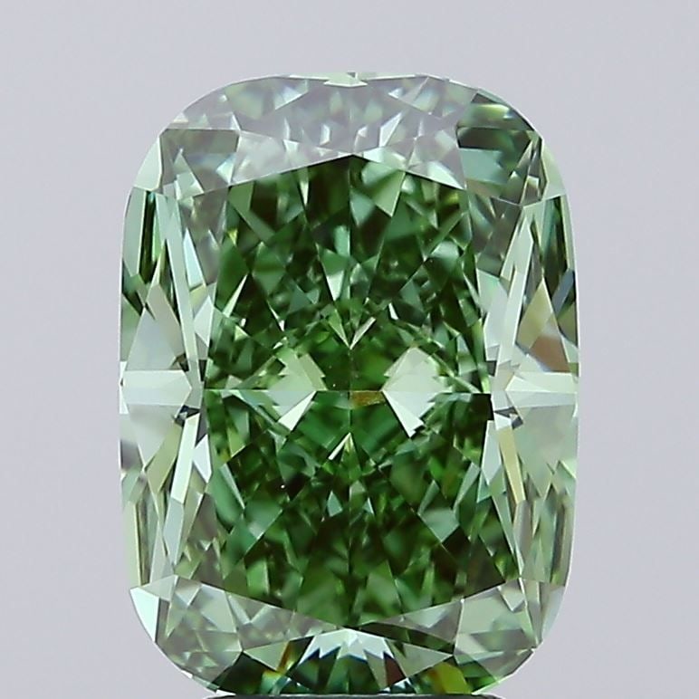 Loose Diamond - CUSHION MODIFIED 3.79ct Fancy Vivid Green VVS2: Loose Diamond - CUSHION MODIFIED 3.79ct Fancy Vivid Green VVS2 Source: This is a real non-mined Diamond that has been grown in a lab Shape: CUSHION MODIFIED Carats: 3.79 Color: Fancy Vivid Green Certi