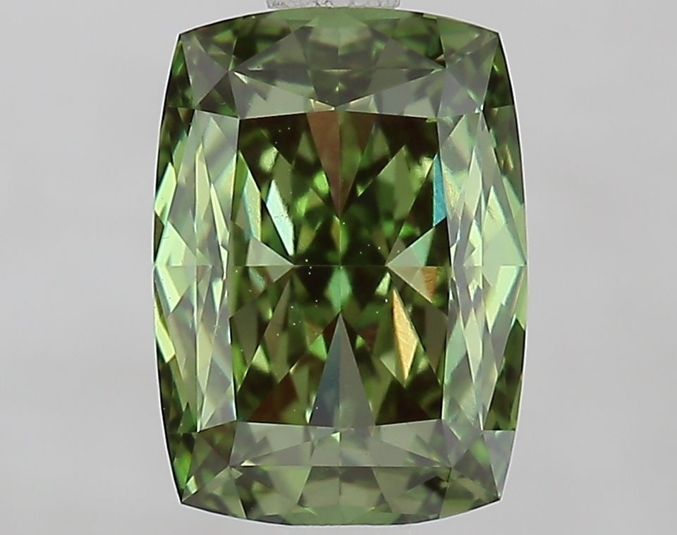 Loose Diamond - CUSHION MODIFIED 2.06ct Fancy Vivid Green VS1: Loose Diamond - CUSHION MODIFIED 2.06ct Fancy Vivid Green VS1 Source: This is a real non-mined Diamond that has been grown in a lab Shape: CUSHION MODIFIED Carats: 2.06 Color: Fancy Vivid Green Certif