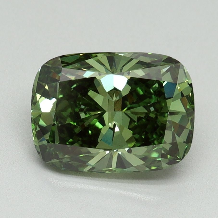 Loose Diamond - CUSHION MODIFIED 2.08ct Fancy Vivid Green VS1: Loose Diamond - CUSHION MODIFIED 2.08ct Fancy Vivid Green VS1 Source: This is a real non-mined Diamond that has been grown in a lab Shape: CUSHION MODIFIED Carats: 2.08 Color: Fancy Vivid Green Certif