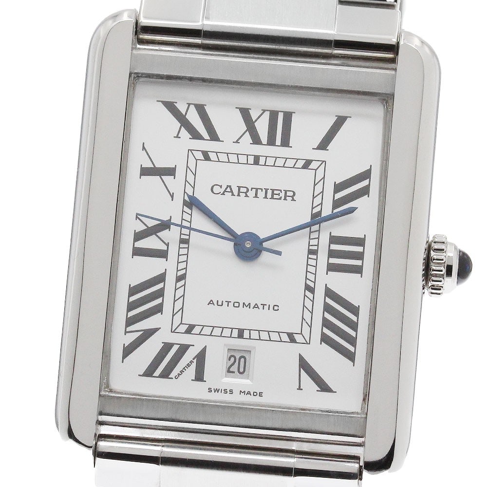 Cartier Tank Solo XL Swiss Automatic Date Silver Steel Men's Watch: Cartier Tank Solo XL Swiss Automatic Date Silver Steel Men's Watch This Cartier Tank Solo XL W5200028 is a men's wristwatch featuring a classic silver-tone design and automatic movement with date func
