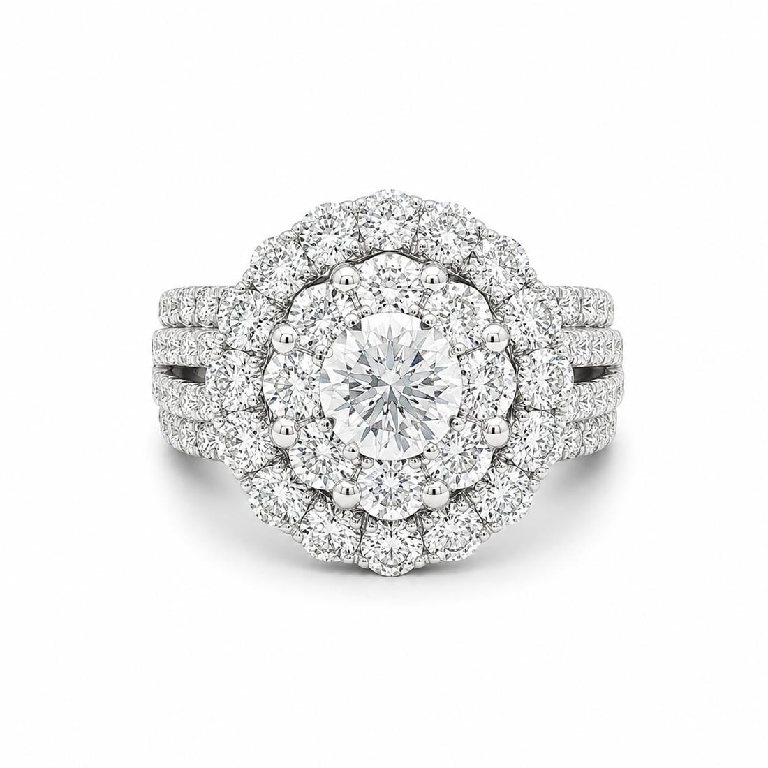 Unbranded 14k White Gold Diamond Cocktail Ring 2.60ctw Cluster Halo Flower: Unbranded 14k White Gold Diamond Cocktail Ring 2.60ctw Cluster Halo Flower This women's cocktail ring features a round cluster dual halo flower design set with 86 natural genuine round brilliant cut d