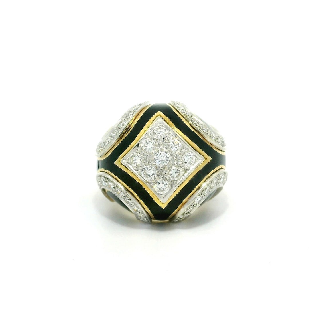 18k Yellow Gold Diamond Bombe Ring with Black Enamel 1.30ctw (1 of 11)