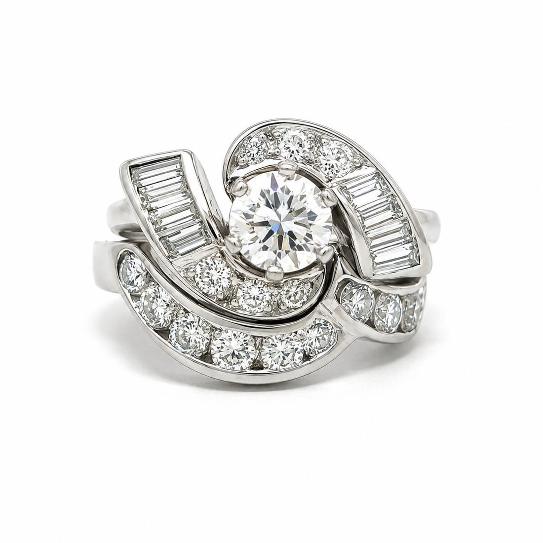 Platinum diamond swirl engagement ring with custom band size 5.5 (1 of 16)