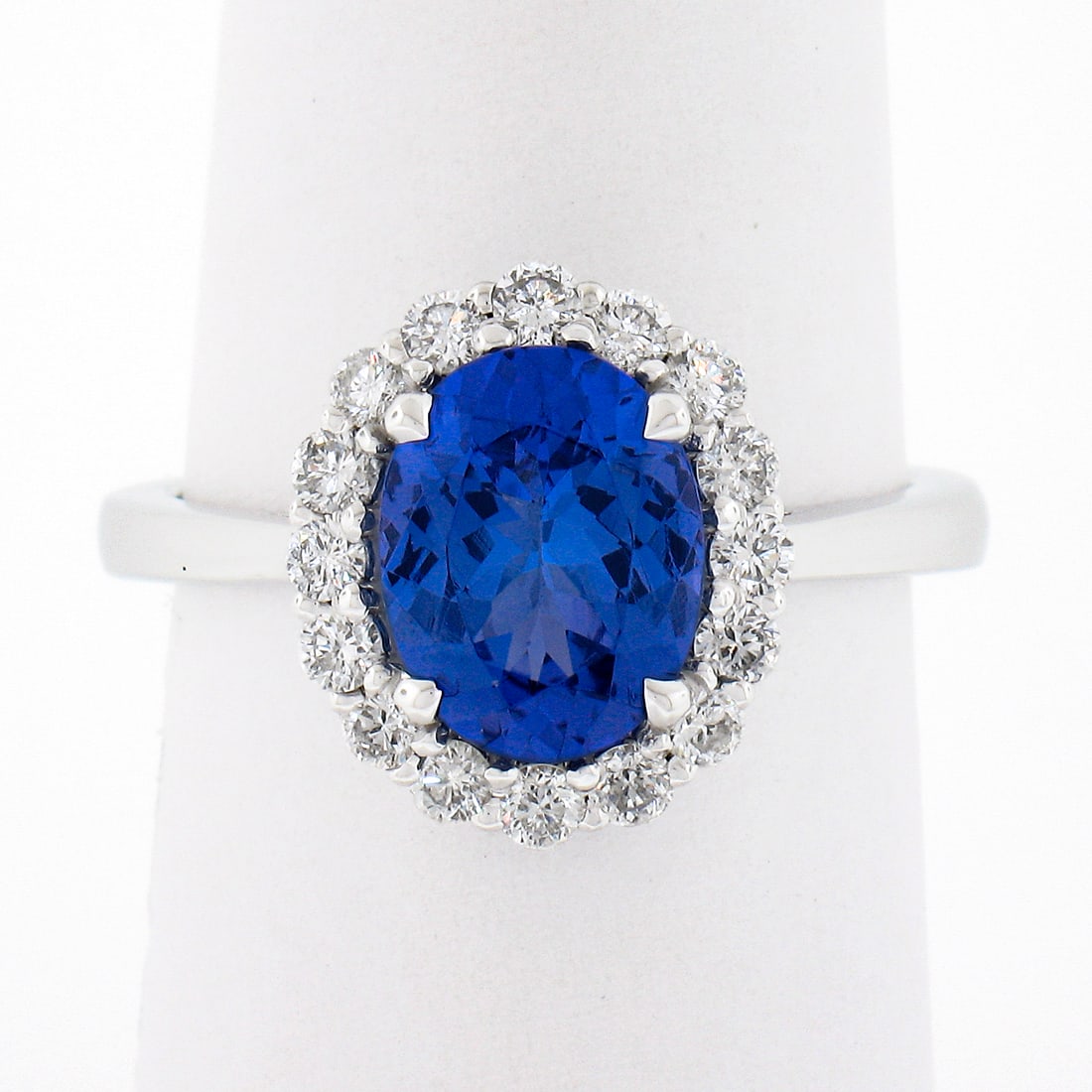 14k White Gold 2.60ctw Violet Blue Oval Tanzanite Diamond Halo Ring (1 of 8)