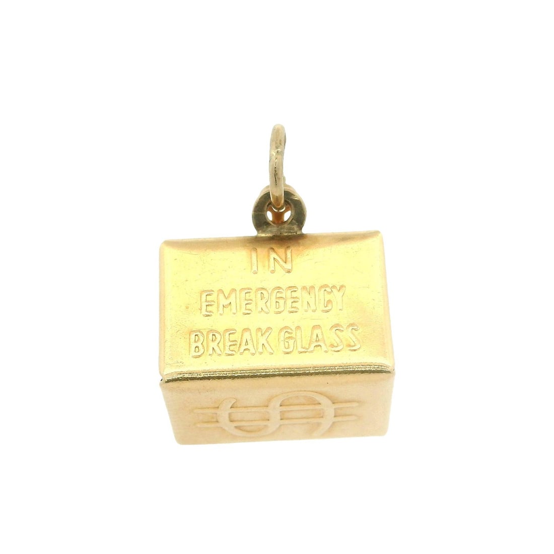 Vintage 14K Yellow Gold Mad Money Emergency Dollar Pendant: Vintage 14K Yellow Gold Mad Money Emergency Dollar Pendant This vintage collectible piece features a unique 14K yellow gold pendant designed as a folded emergency dollar bill with a hammer. Crafted fr